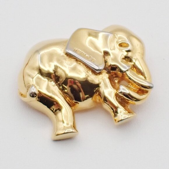 HERMES Logo Elephant Pin Brooch Gold Accessory - Picture 2 of 5